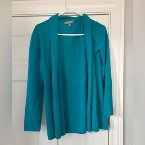 Neiman Marcus Cashmere Teal Open-Front Sweater
